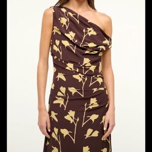 STAUD Brown and Yellow One-Shoulder Maxi Dress